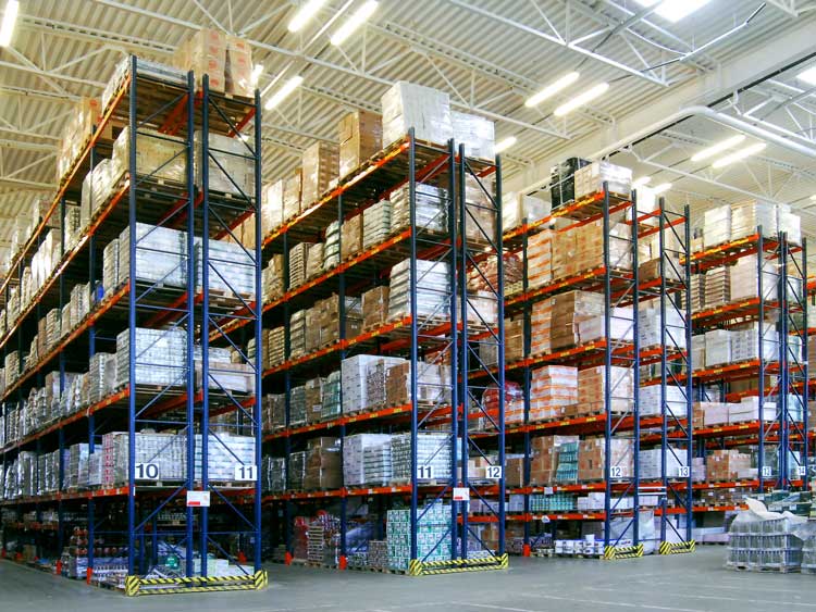 What is the general spacing between warehouse racks?