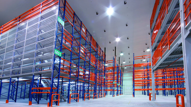 Mezzanine floor racks